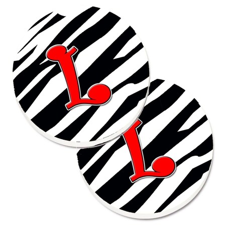 Carolines Treasures Monogram Initial L Zebra Red Set of 2 Cup Holder Car Coaster CJ1024-LCARC
